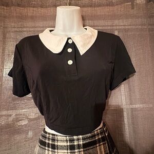 Killstar Black and White Collared Crop Top
